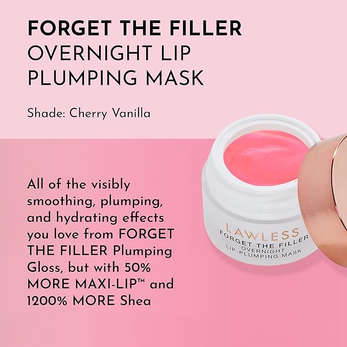 LAWLESS Forget the Filler Lip Mask - Cherry Vanilla - Premium Overnight Lip Plumping Treatment with Natural Ingredients Designed to Plump, Hydrate, and Smooth Lips - 0.28 oz