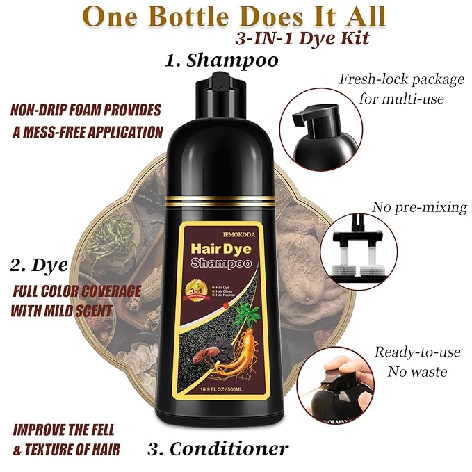 Light Brown Hair Dye Shampoo, 3-in-1 Hair Color Shampoo for Gray Hair Coverage for Women & Men, Natural Brown Shampoo Hair Dye Colors Hair in Minutes, Shampoo Tinte Para El Cabello, Champu Para Canas