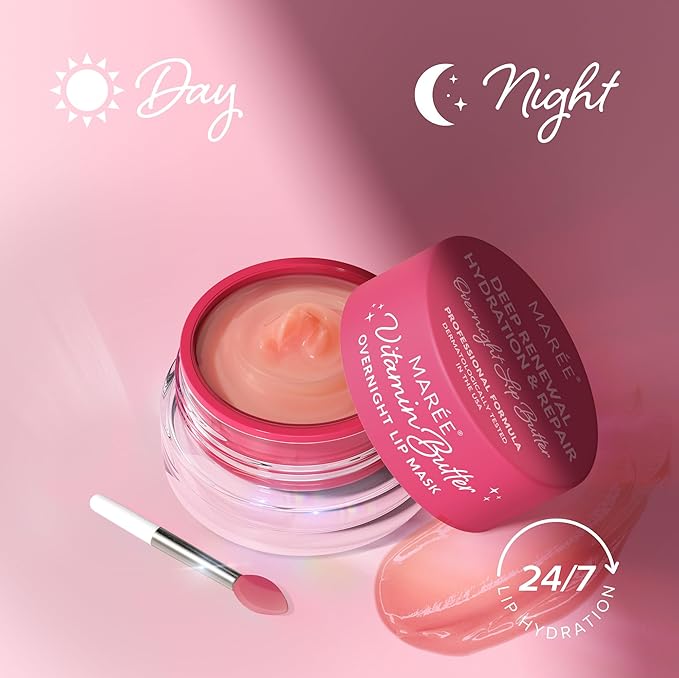 MAREE Lip Mask Overnight 2 Pack - Lip Moisturizer For Very Dry Lips - Hydrating Lip Butter Balm with Hyaluronic Acid & Collagen - Overnight Lip Treatment - Lip Sleeping Mask Repair