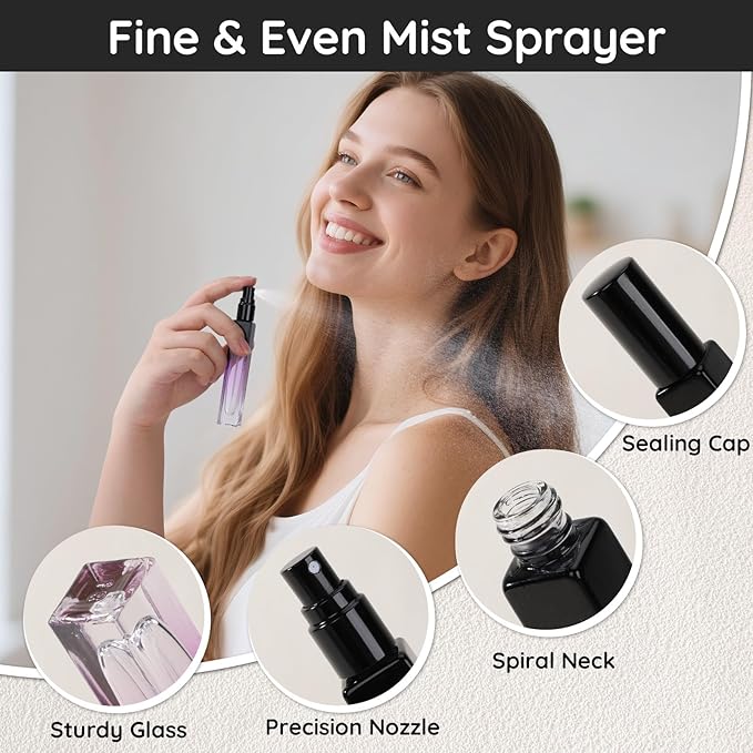 Segbeauty 0.34oz Mini Travel Spray Bottle, 10Pcs Glass Refillable Atomizer Spray Bottle for Perfume, 10ml Empty Perfume Atomizer Fine Mist, Portable Travel Cologne Sprayer with Refill Tool