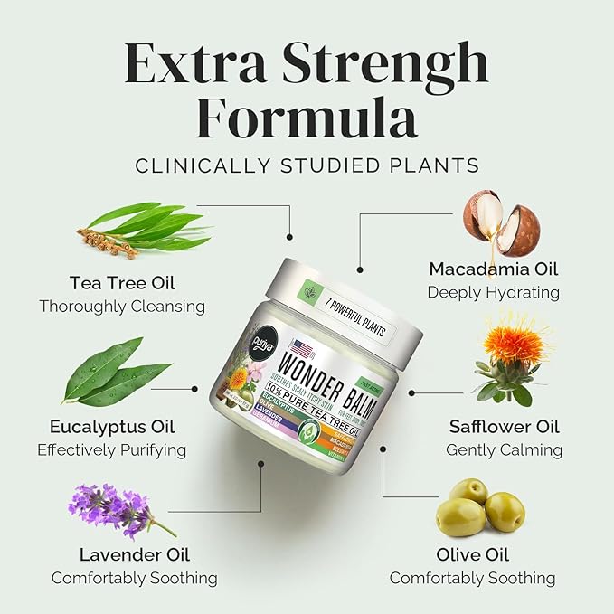 Tea Tree Oil Balm, Extra Strength, Pair Well with Jock Itch Cream, Spray, Athletes Foot, Ringworm Cream for Human, Rash Cream, Fast Acting for Dry, Itchy Skin, Plant Powered Wonder Balm