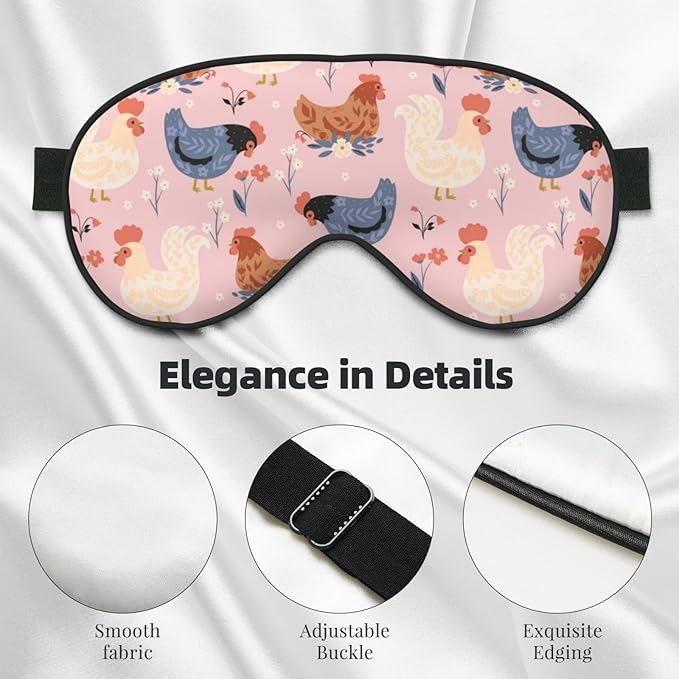 Sleep Mask Cute Chickens and Flowers Comfortable Eye Mask with Adjustable Strap Soft Eye Cover Blindfold for Travel Yoga Nap Shift Work