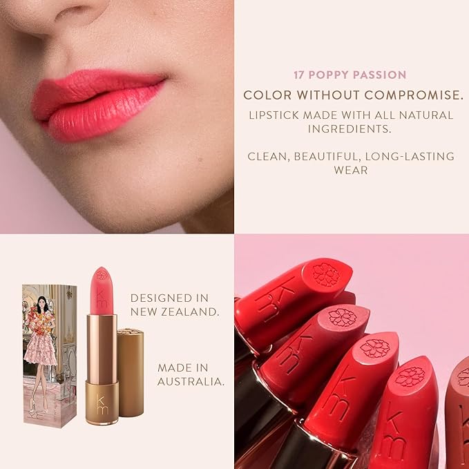 Karen Murrell - Natural Lip Stick - Lipstick 17 Poppy Passion - Coral Lipstick - Matte Finish, 100% Natural Ingredients, Moisturizes & Hydrates Lips - Paraben & Cruelty Free