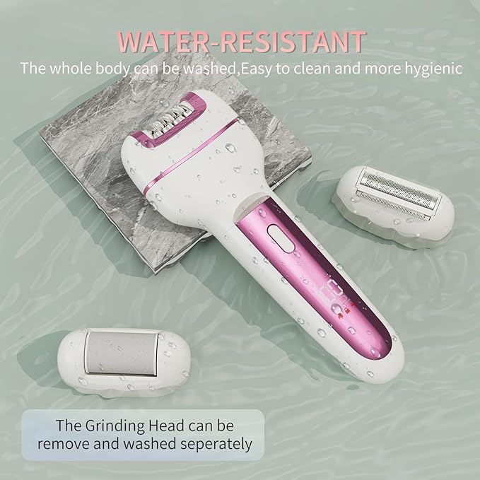 Epilator for Women 3-in-1 Epilator, Body Hair Removal Device,Wet/Dry, Waterproof, Cordless Rechargeable Electric Trimmer & Shaver & Callus Remover for Women & Men 606 Pink
