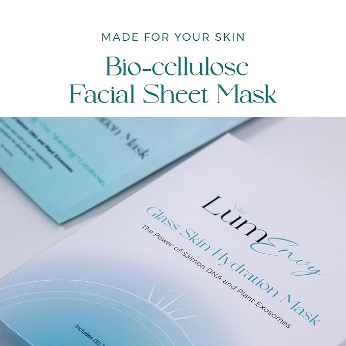 LúmEnvy Glass Skin Hydration Mask | Salmon DNA (PDRN) & Centella Collagen Face Mask - Deep Hydration, Pore Refining, Brightening & Firming Bio-Cellulose Facial Sheet for Radiant Glow