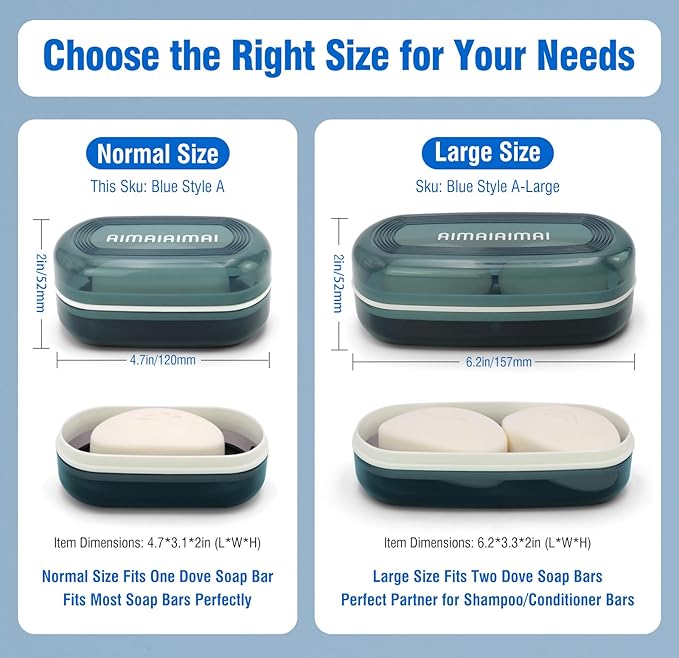 Travel Soap Container, Soap Dish with Lid, Travel Soap Box with Removable Draining Layer, Portable Soap Case for Traveling, Camping, Gym (Blue Style A)