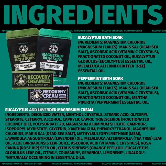 Coach Soak Magnesium Bath Flakes Mint & Lotion Trial Pack - Absorbing Magnesium Cream with Menthol - 0.18 lb (4 Pack) - Mixed Scents