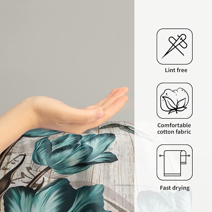 Giwawa Teal Tulip Hand Towels Set of 2 Spring Floral Soft Absorbent Decorative Bath Towel Kitchen Dish Guest Towel for Home Spa Yoga Sport