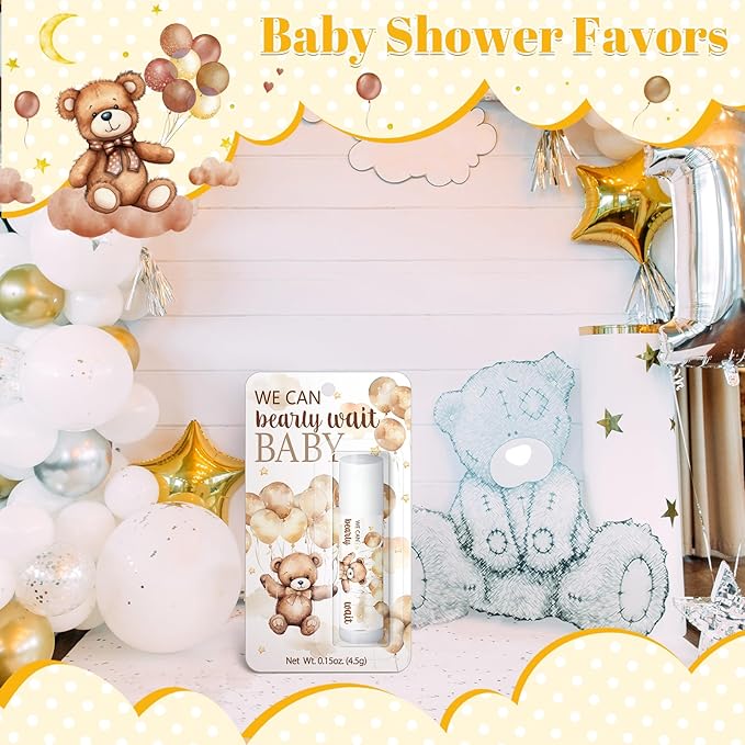 30 Pack Bear Baby Shower Party Gifts Favors Gifts Bulk Lip Balms for Guests Woman Man Entertainment Neutral Gender Reveal Favors Baby Shower Prizes Souvenirs Baby Gift Bags Stuffers