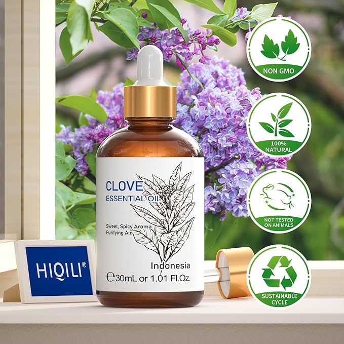 HIQILI 1 Fl Oz Clove Oil for Teeth and Gums, Oral Care, DIY Clean Spray, Aromatherapy, 100% Pure Natural Premium - 30ml