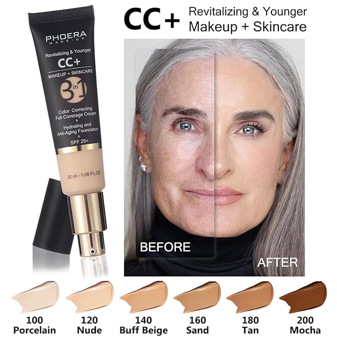PHOERA Foundation, PHOERA Contour Palette,Shades with Highlighter & Bronzer & Blush,PHOERA Makeup Lightweight Long Lasting Wrinkles Matte Natural Finish (102+120CC+N02/ Nude+Nude +Nude)