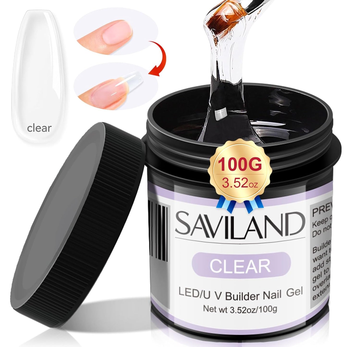 SAVILAND LED & U V Builder Nail Gel - 100 G Large Capacity Clear Hard Gel for Nails, Nail Extension Strengthen Hard Builder Kit Stuff for DIY Art Manicure Set