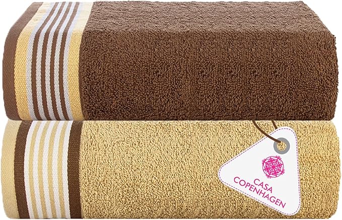 CASA COPENHAGEN He & She 2 Pieces Large Bath Sheet Set- Brown + Beige, 550 GSM, Designed in Denmark Made of Soft Egyptian Cotton for Bathroom, Kitchen & Shower