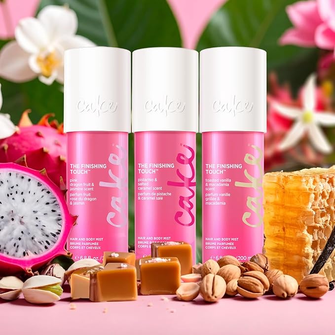 Cake Beauty Hair & Body Mist, The Finishing Touch - Pistachio & Salted Caramel Scent - Infused with Vitamin E & Argan Oil - For All Skin & Hair Types - 6.8 Fl Oz / 200 mL