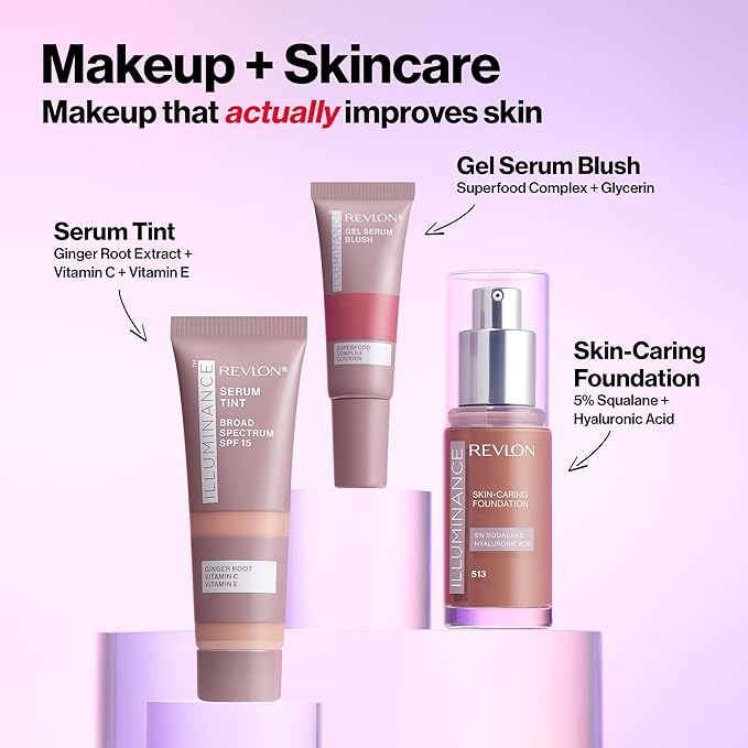Revlon Illuminance Tinted Serum, Triple Hyaluronic Acid, Evens Out Skin Tone Over Time and Hydrates All Day, SPF 15, 601 Soft Nutmeg, 0.94 fl oz.