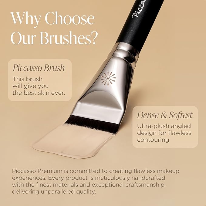 Piccasso 163 Foundation Brush – Dense Makeup Brush for Liquid & Cream Foundation, Soft Synthetic Bristles for Flawless Coverage and Face Makeup, Professional Korean Beauty Tool for Daily
