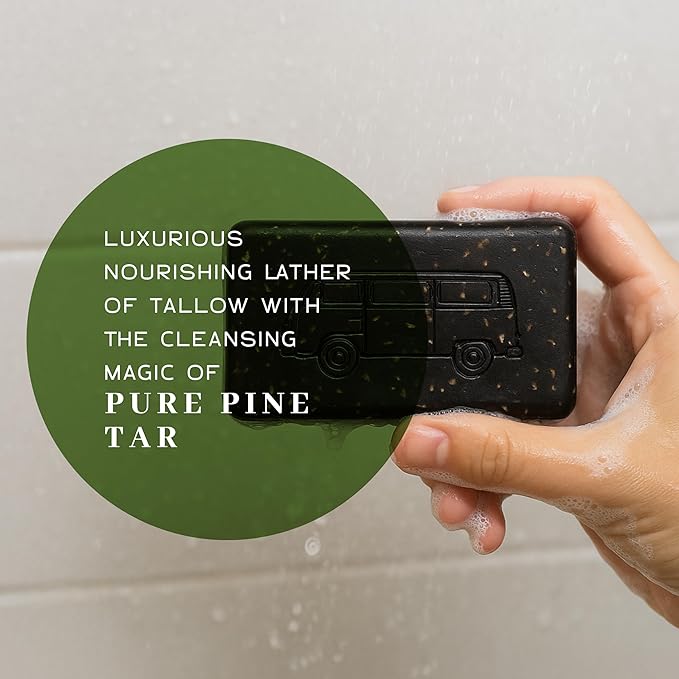 VanMan Tallow & Pine Tar Soap Bar – Grass-Fed Beef Tallow with Organic Oatmeal, Charcoal & Essential Oils – Exfoliating Face & Body Soap, 3.8oz - 10 Pack