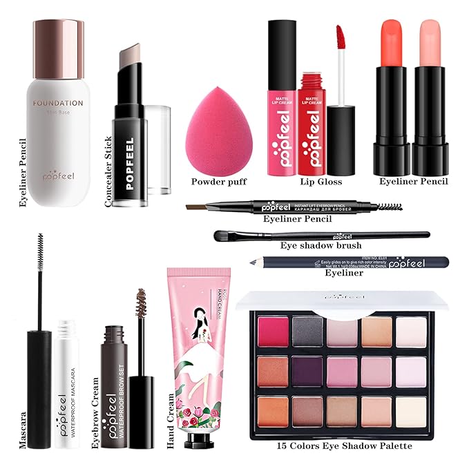 All In One Makeup set, Cosmetic, Makeup kits for teenagers 14-16, Makeup kit for women full kit, Include Eyeshadow Palette Lipstick Eyebrow Pencil Brush(14pcs)