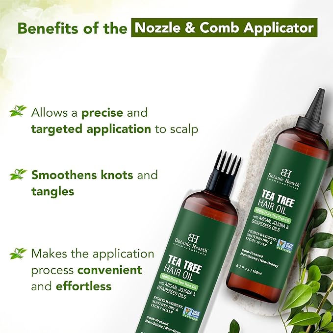 Botanic Hearth Tea Tree Oil For Hair (6.7 Fl Oz) | With Jojoba & Grapeseed Oils | Soothes Itchy Scalp & Fights Dandruff | Non Gmo Verified