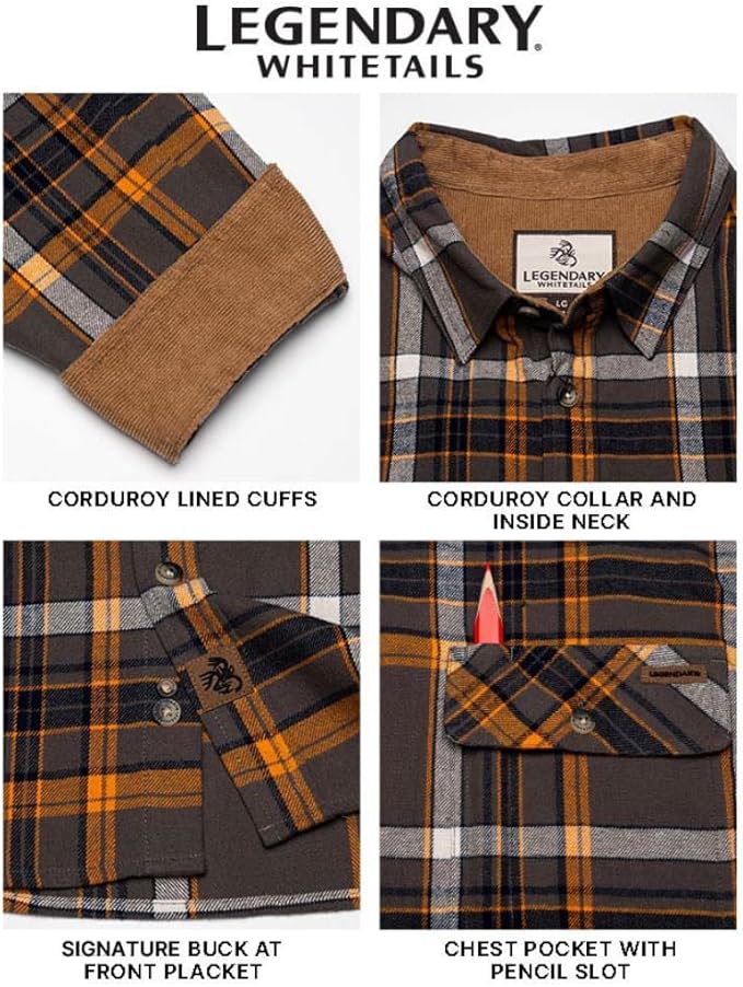 Legendary Whitetails Men's Flannel Shirt Long Sleeve Button Down 100% Cotton