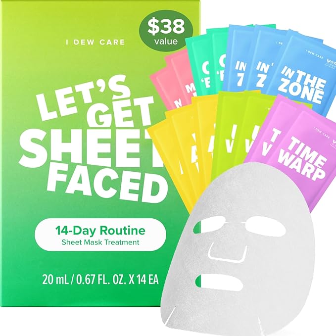I DEW CARE Collagen Sheet Mask Variety Pack - 14 Days Facial Masks Skincare Korean | Hydrating Collagen Face Mask, Moisturizing Beauty Skin Care, Sheet Masks for Women, Facial Skincare Pack, 14EA