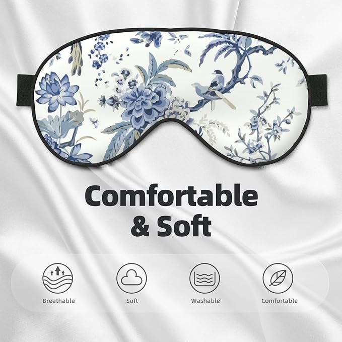 Sleep Eye Mask Vintage Blue Floral Sleep Mask for Women Men Comfortable Eye Mask with Adjustable Strap Soft Eye Cover Blindfold for Travel Yoga Nap Shift Work