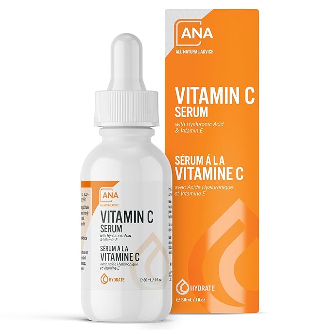 All Natural Advice Vitamin C Serum 30mL | 20% Vitamin C Face Serum Solution with Organic Botanicals, Hyaluronic Acid & Vitamin E | UV-Shielding Glass Bottle with Dropper | Canadian Skin Care