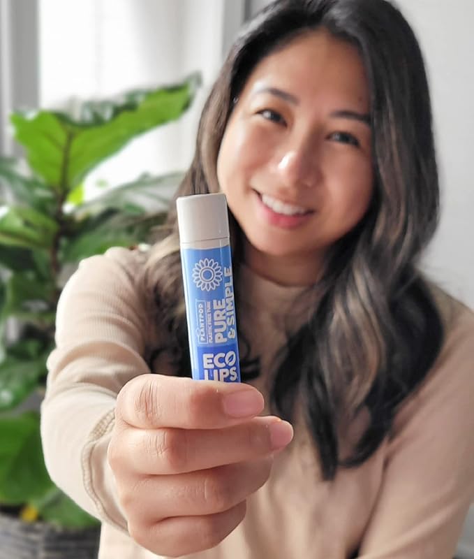 Eco Lips - Pure & Simple Raspberry, Coconut and Vanilla Organic Lip Balm 9-Pack (0.15 oz.) - 100% Natural. 100% Plastic-Free Plant Pod Packaging. Made in USA