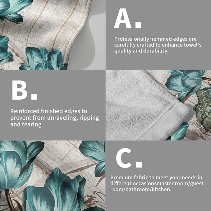 Giwawa Teal Tulip Hand Towels Set of 2 Spring Floral Soft Absorbent Decorative Bath Towel Kitchen Dish Guest Towel for Home Spa Yoga Sport