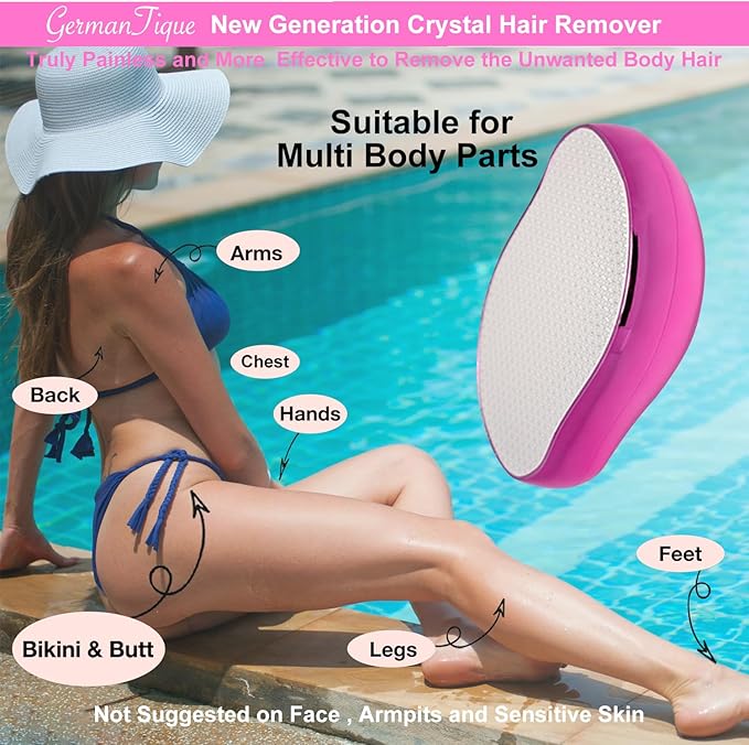 Crystal Hair Eraser,Natural Crystal Hair Remover,Reusable Painless Nano Glass Hair Removal Device Without Shaver,Gentle Crystal Epilator and Exfoliator for Soft Silky Skin(Hot Pink)