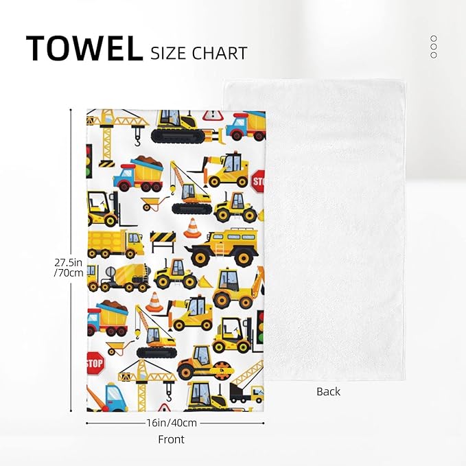 Cartoon Truck Bathroom Towels Absorbent Compact Beach Towel Soft Fingertip Towels for Shower Swim Pool Beach Spa Gym Yoga Travel 27.5x16 in