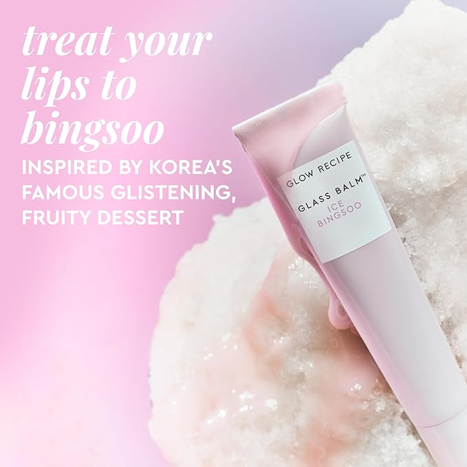 Glow Recipe Glass Balm Lip Treatment - 12Hr Hydrating Lip Balm & Moisturizer with Hyaluronic Acid to Smooth, Plump & Protect from Dryness, High Shine Finish - Clear Tint, Ice Bingsoo (15 ml)