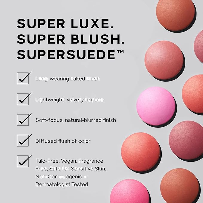 Saie SuperSuede Baked Blush - Talc-Free Powder Blush for All Day Wear - Enriched with Plant-Derived Squalane + Glycerin to Help Moisturize Dry Skin - Ciao (0.1 Ounce)