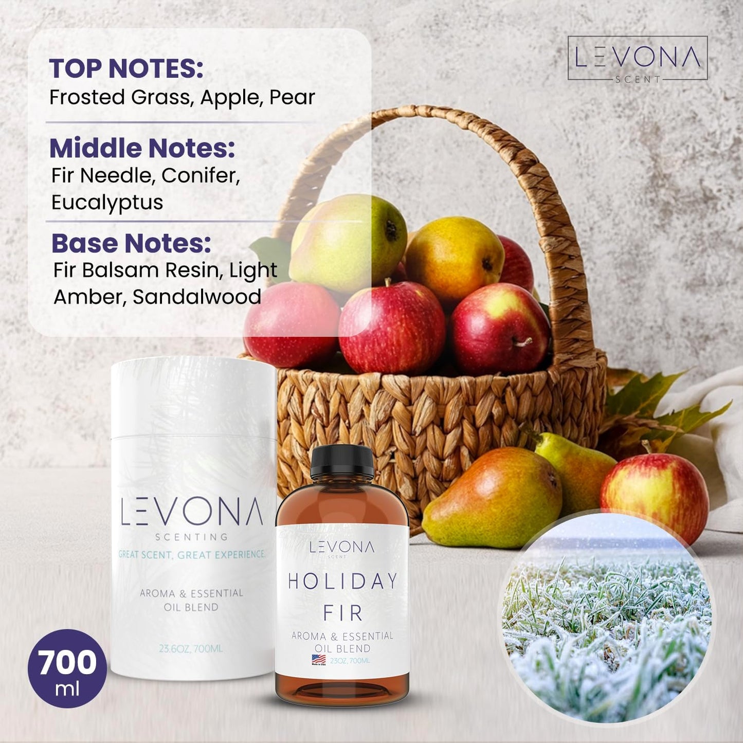 Levona Scent Christmas Essential Oils for Diffuser: Holiday Fir Essential Oil for Diffusers for Home - Essential Oils with Notes of Sandalwood & Amber Oil - Winter Fir and Balsam Fragrance - 700Ml