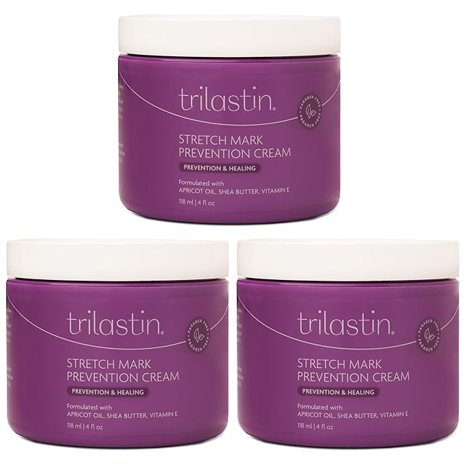 TriLASTIN Maternity Stretch Mark Cream for Pregnancy - 4 Oz (3-Pack) - Hypoallergenic & Paraben-Free Silicone Scar Cream & Shea Butter - Pregnancy Must Haves