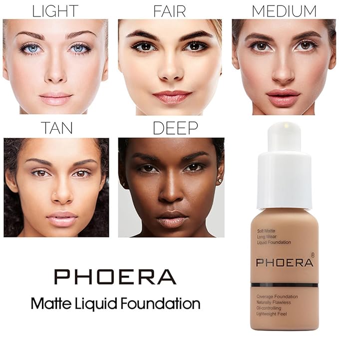 PHOERA Foundation 102 and 103 & Face Primer,Liquid Full Coverage Foundation Set,Foundation Brush Powder Brush,5 Makeup Sponge,30ml PHOERA 24HR Matte Oil Control Concealer (102 Nude + 103 Warm peach)