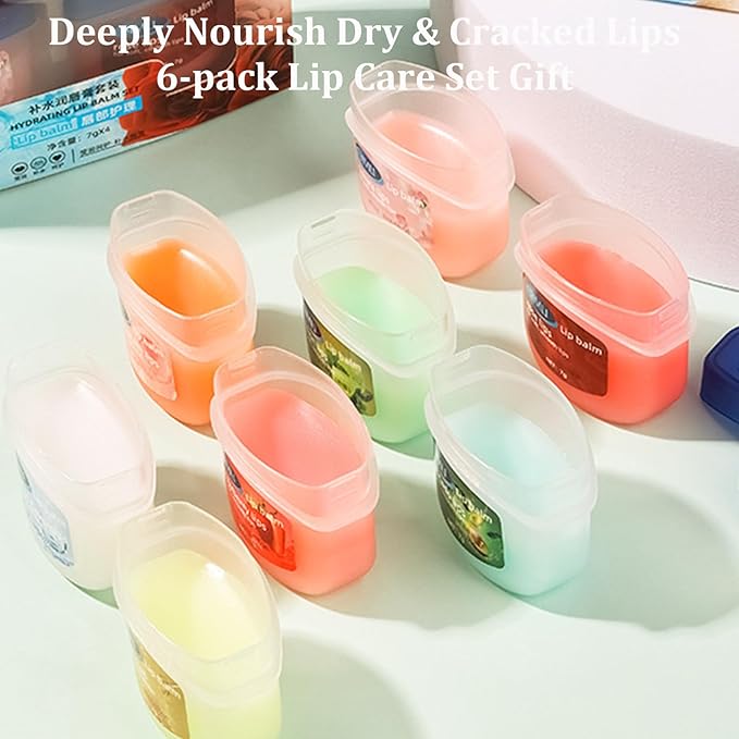 Lip Balm Set, 6Pcs Fruit Moisturizing Lip Balm, Lip Moisturizer Tinted Lip Balm, Hydrating Lip Balm For Reduce Lip Wrinkles, Dead Skin, Dry & Chapped, Cute Lip Balm Set For Women