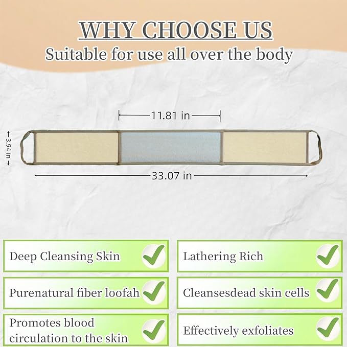 Exfoliating Natural Loofah Sponge Back Scrubber for Shower, Exfoliating Sponge for Shower, Bath Shower Scrubber for Men and Women, Luffa Scrubber to Clean Your Back Deeply Relax Your Body (2 Pack)