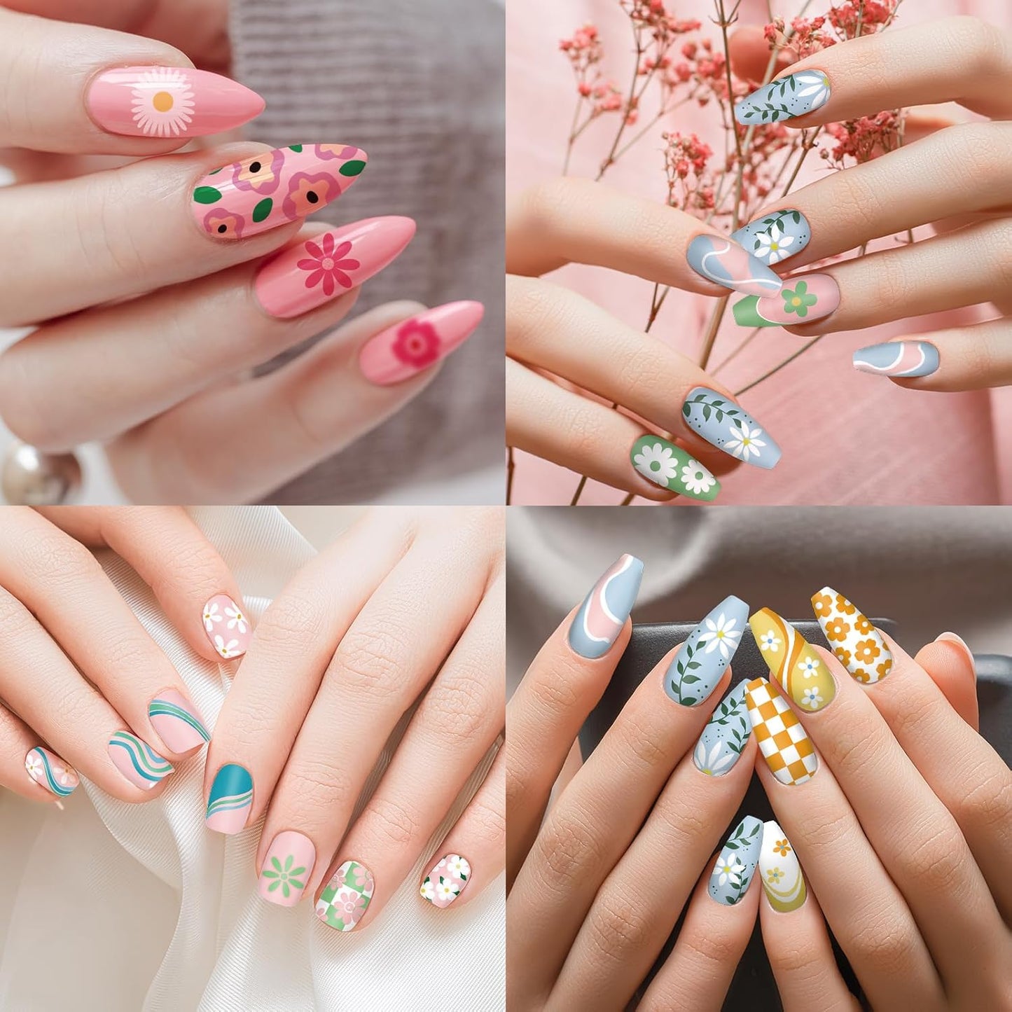 Whaline 6Pcs Simple Floral Nail Plates Stamping Set Flower Leaves Stamp Templates Nail Art Plates for DIY Print Manicure Salon Design Gift