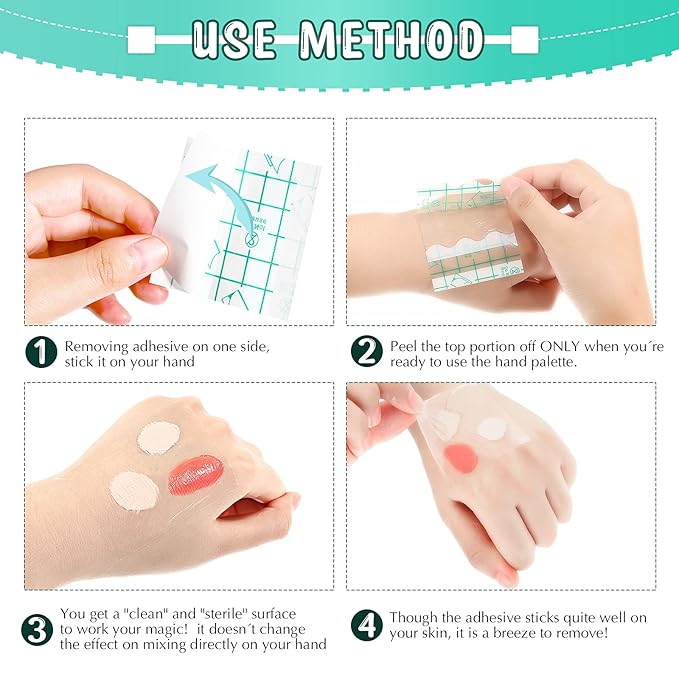 50 Pieces Hand Palette, Single Use Makeup Hand Palette Disposable Adhesive Palettes Cosmetic Makeup Palette for Every Makeup Artist (2.4 x 2.4 Inch)