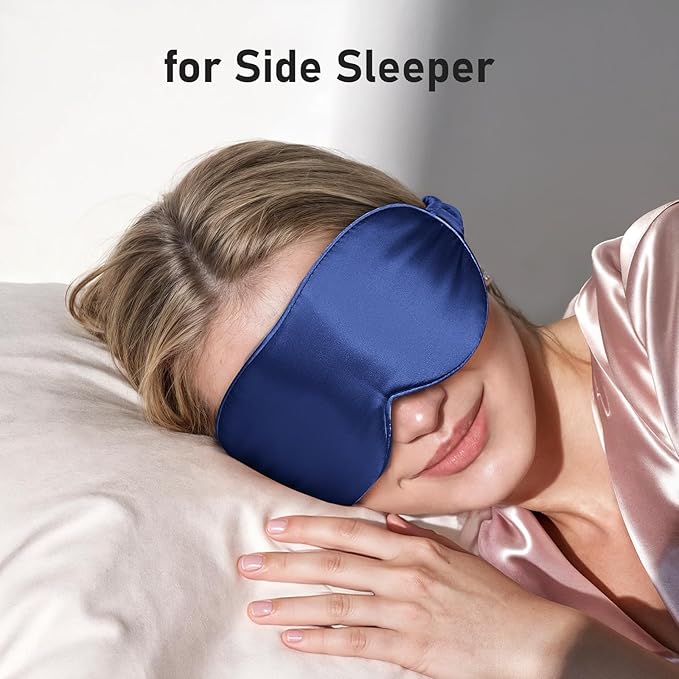 LitBear 100% 22 Momme Mulberry Silk Sleep Mask - 3D Contoured Eye Mask for Men Women, Soft Breathable Sleeping Mask with Adjustable Strap, Perfect Blocks Light for Sleeping (Midnight Blue)