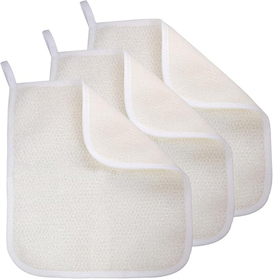 Exfoliating Washcloth (3 Pack), Shower Cloth for Body and Face Exfoliator Scrubber, Two Sides Exfoliate Shower Rag Wash Cloths Nylon Cotton Loofah Sponge Scrub Towel estropajos para el cuerpo