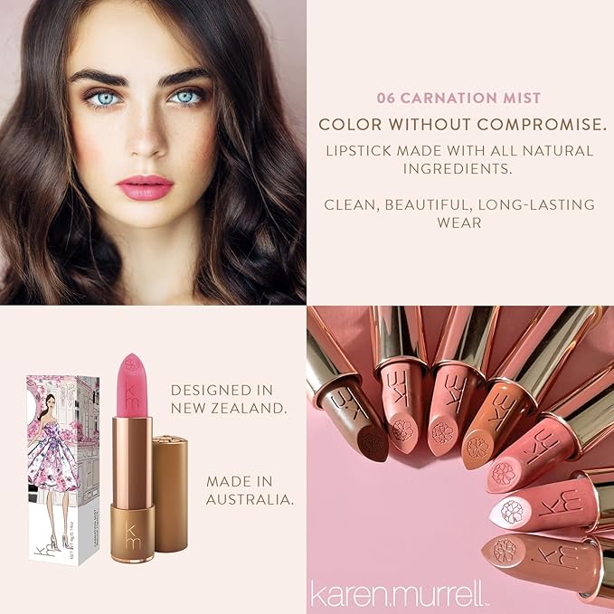 Karen Murrell - Natural Lip Stick 06 Carnation Mist - Pink Lipstick - Matte Finish, 100% Natural Ingredients, Moisturizes & Hydrates Lips - Paraben & Cruelty Free