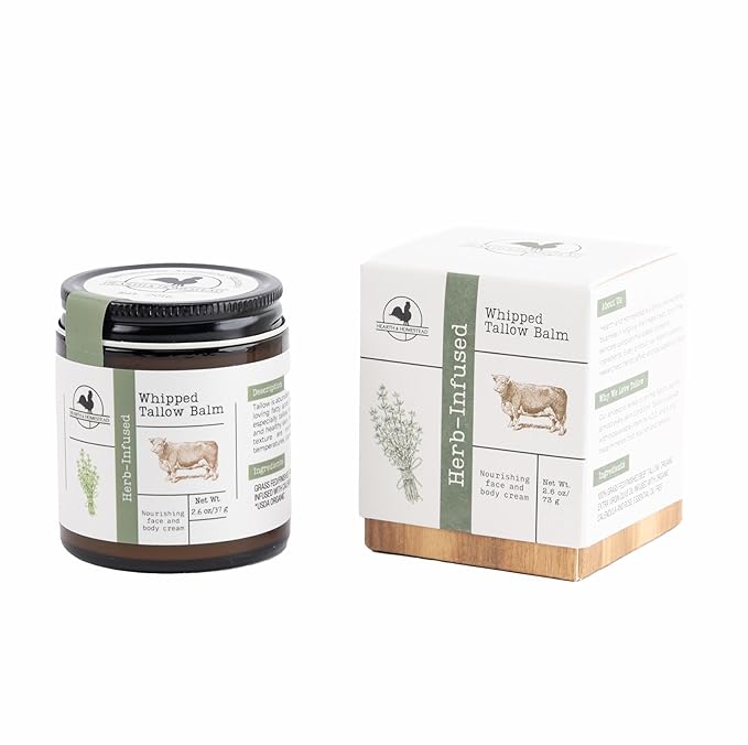 Handmade Whipped Tallow Balm (Herb-Infused/Unscented) - Large Jar - 2.6 oz