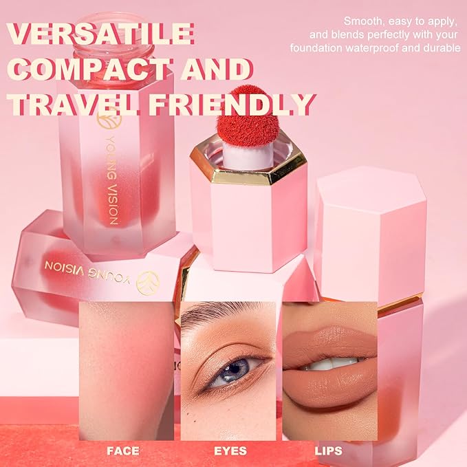 YOUNG VISION Liquid Cheek Blush -Soft Cream Rouge/Blusher Makeup, Buildable Gel-Cream Formula, Long-Wearing, Dewy Finish