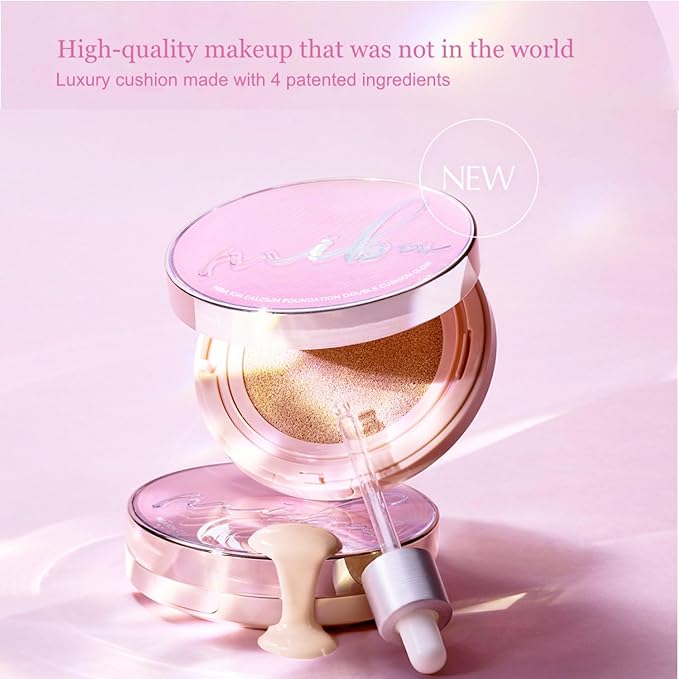 MIBA Ion Calcium Foundation Double Cushion Glow 25 g / 0.88 oz Big Cushion SEASON 3. Long Lasting Cover Effect. Moisture glow. Skin tightening relief. Smooth adhesion. (#21 Rosy Ivory Refill)