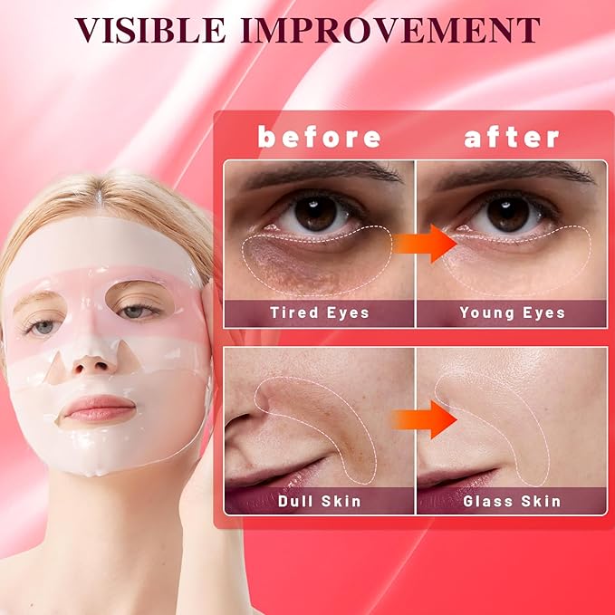 Vital-Eyes Collagen Face Mask - Firming Eye Patch & Hydrating Sheet Masks in One with Ginseng Extract, Retinol & Peptides - Overnight Facial Masks for Women Skin Care - Wrinkle & Dry Skin, 4EA