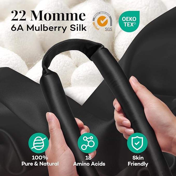 Umisleep 22 Momme 100% Mulberry Silk Heatless Hair Curler Set — Frizz-Free Hair Rollers for Women Long Hair, Overnight Heatless Curls, Upgraded Soft Flat Design with Clips & Scrunchies, Black