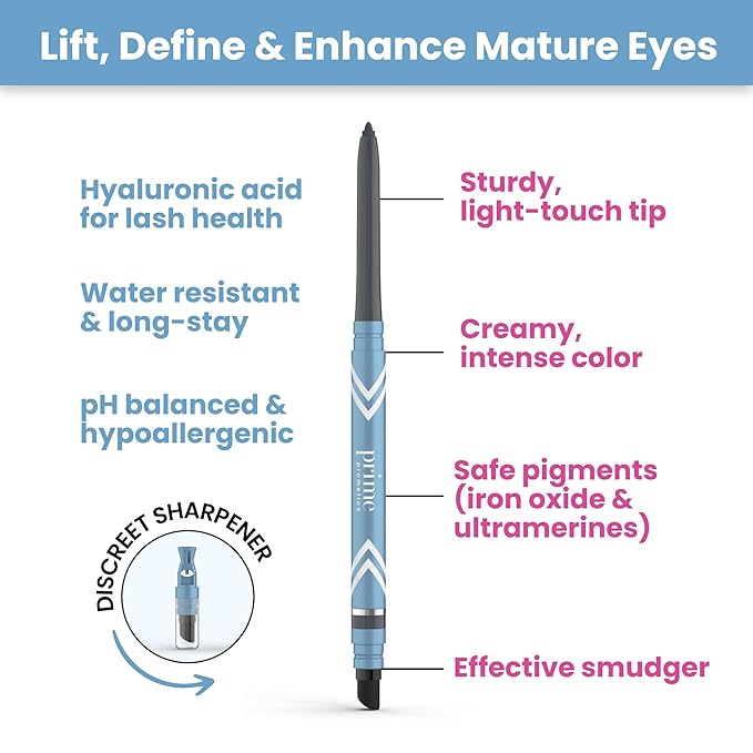 PrimeEyes Glide Eyeliner for Mature Women – Waterproof, Long-Stay and Mess-Proof – Gel Creme Texture, Discreet Sharpener and Effective Smudger (Mulberry)