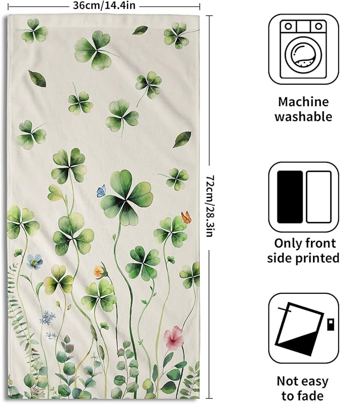 Giwawa St Patrick's Day Hand Towels Set of 2 Shamrock Floral Dish Towels Soft Absorbent Quick Dry Bath Towels for Kitchen Guest Gym Hotel Decor